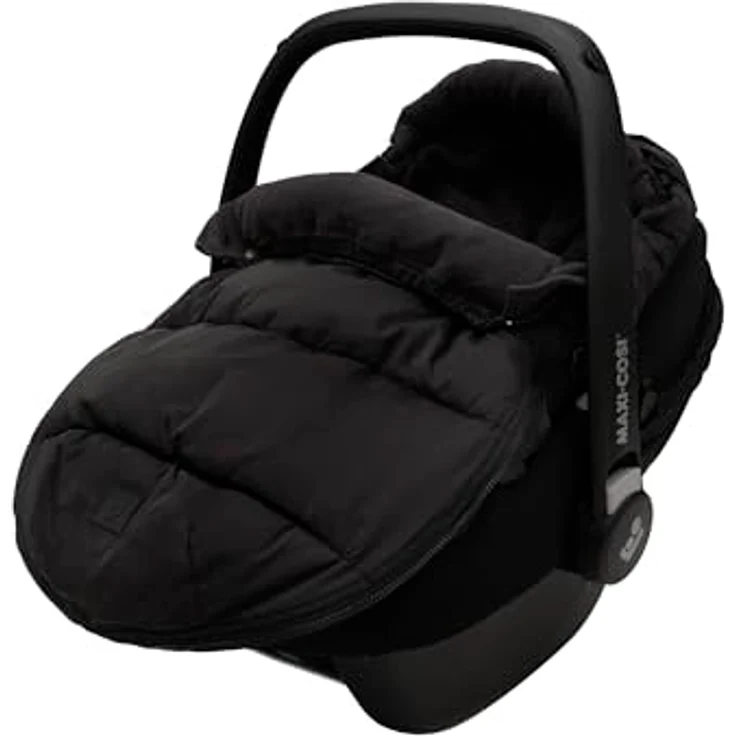 Jollein Fußsack Puffed - Schwarz - Für Babyschale Kinderautositz Gruppe 0+ und Kinderwagen - Teddy Futter - Kapuze mit Druckknöpfen - Waschmaschinenfest bei 30° – Bild 1