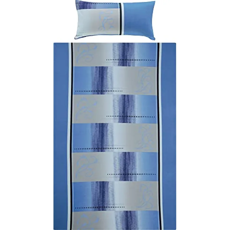 Erwin Müller Bettwäsche, Bettgarnitur Single-Jersey blau Größe 135x200 cm (40x80 cm) - anschmiegsame Qualität, bügelfrei, pflegeleicht, mit praktischem Reißverschluss (weitere Größen)