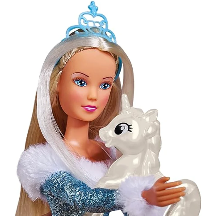 Steffi Love Ice Skating, Ankleidepuppe als Winterprinzessin mit magischer Schlittschuh-Plattform und kleinen Einhorn, 29cm, ab 3 Jahre – Bild 3