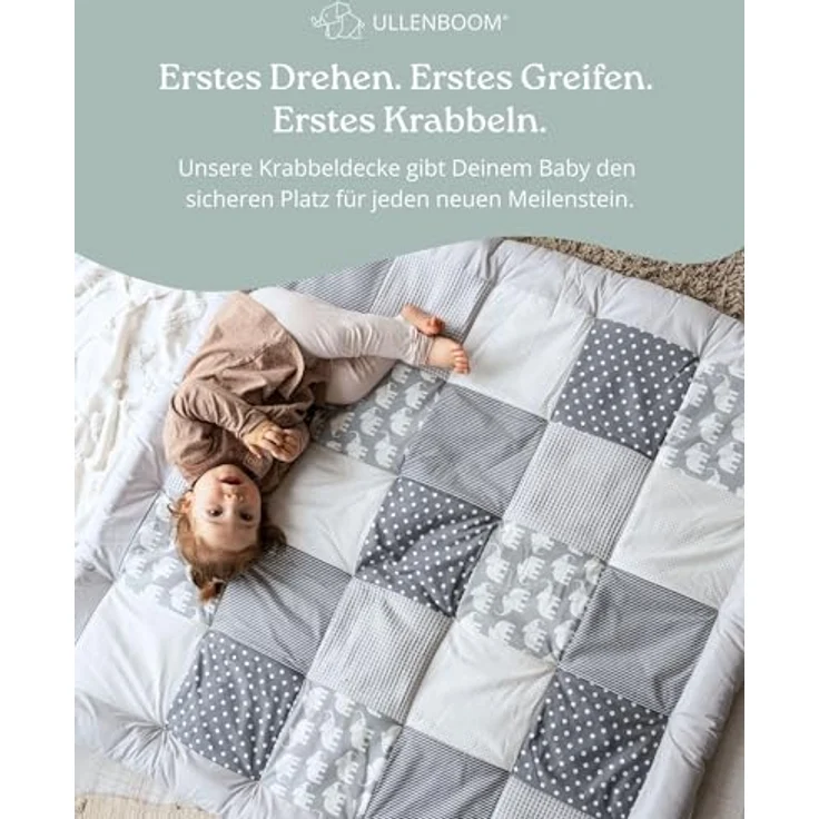 ULLENBOOM Krabbeldecke 140x140 cm, gepolstert aus OEKO-TEX Baumwolle, Made in EU, ideal für Geschwister, maschinenwaschbar, robuste Spielmatte – Bild 3
