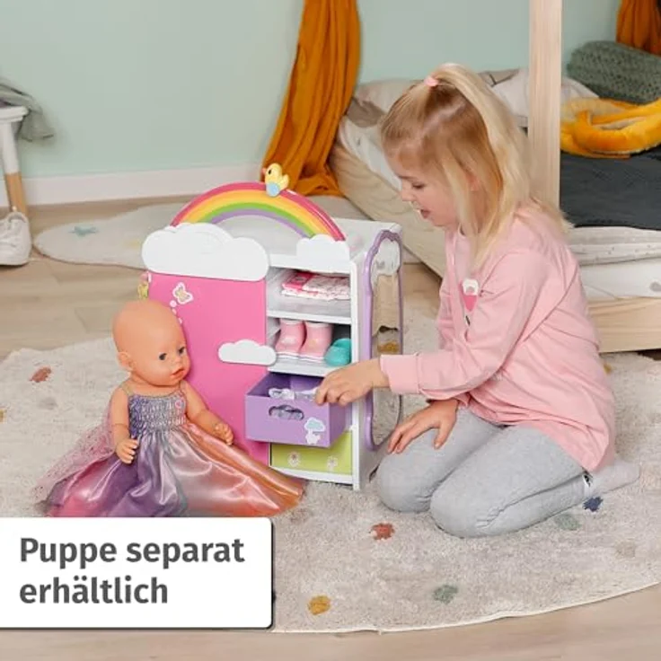 Baby Born Puppenkleiderschrank Regenbogen, mit Licht- und Soundeffekt, Kleiderstange und herausnehmbaren Schubfächern – Bild 7