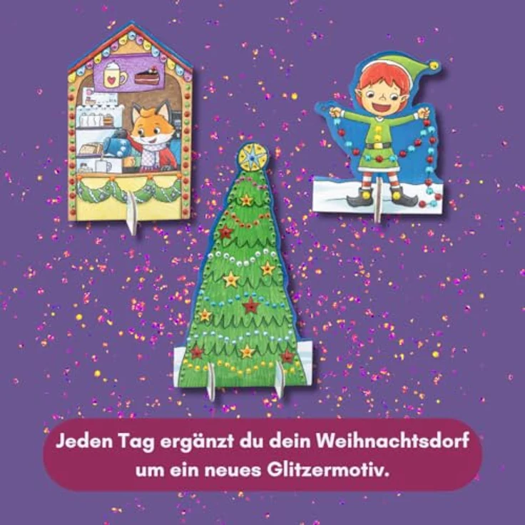 Frech Diamond Painting Adventskalender, winterliche Weihnachtszene mit hochwertigen Glasdiamonds, für ab 7 Jahre – Bild 3
