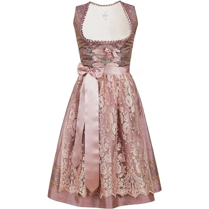 Edelnice Dirndl Madeleine, gold-rosé Trachtenkleid mit handgearbeiteten Rüschen