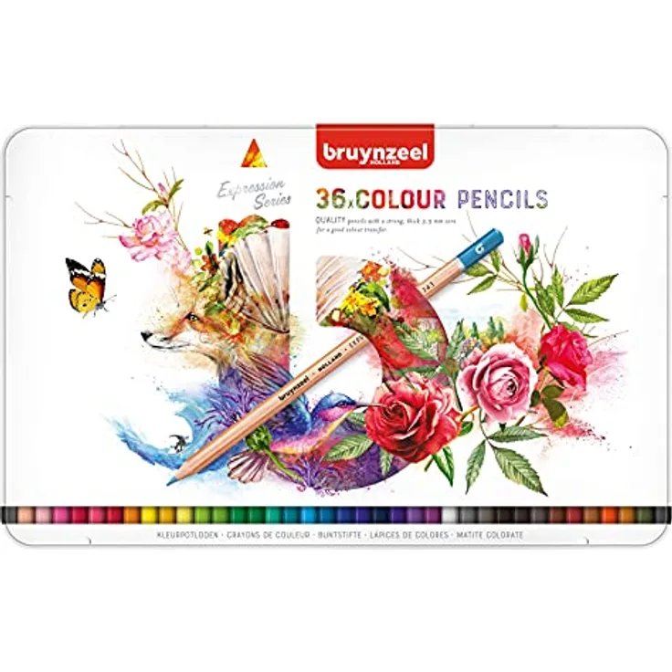 Bruynzeel Expression Buntstifte 36er-Set, Metalletui mit pigmentierter Formel für leuchtende Farben, ideal für Malbücher und Bullet Journaling