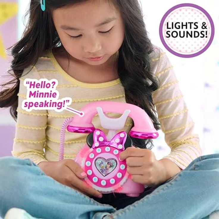 Disney Junior Ring Me Rotary Phone, Spielzeug-Wählscheibentelefon in irisierendem Pink mit Lichtern und Minnie Mouse Geräuschen – Bild 4