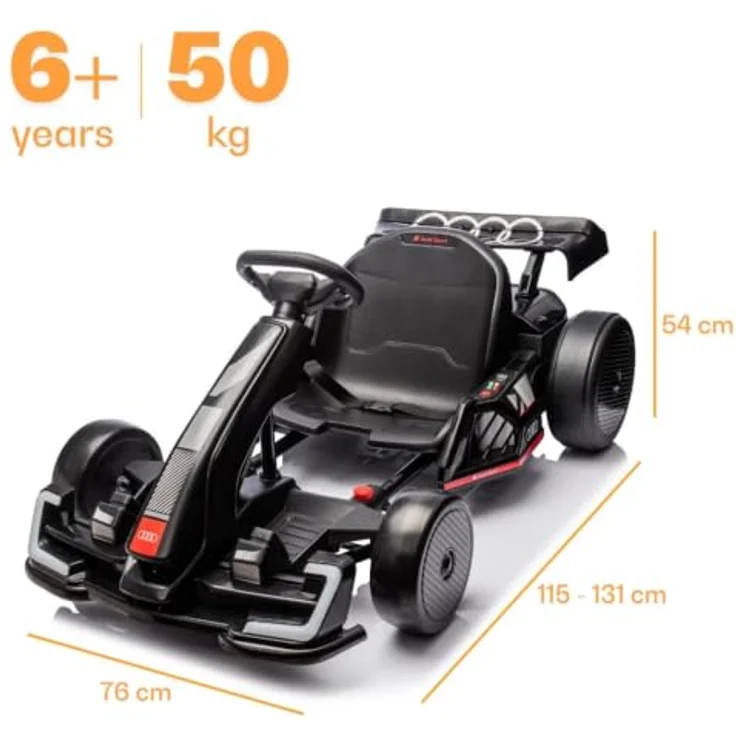 Vrooomy Audi Kinder Elektro GoKart 24V, mit Driftfunktion, Bluetooth, EVA-Reifen, verstellbarem Sitz – Schwarz – Bild 5