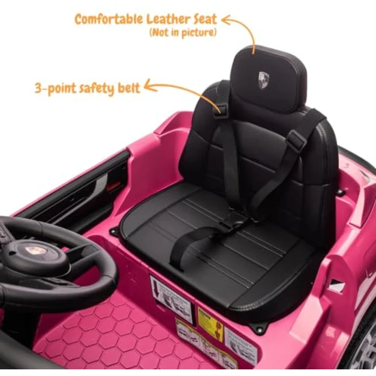 Vrooomy Porsche Cayenne Kinder Elektroauto 12V mit Fernbedienung, Rosa, für 1 bis 5 Jahre mit MP3-Player, LED-Scheinwerfern und Sicherheitsgurt – Bild 6