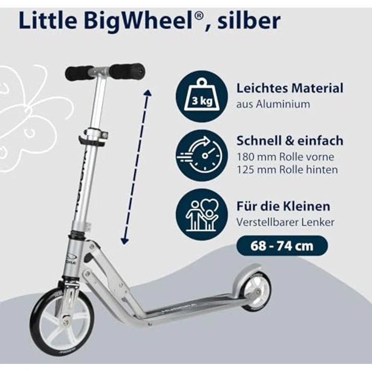 HUDORA Little BigWheel Scooter - Sicherer Aluminium-Roller für Kinder ab 3 Jahren - Höhenverstellbarer & zusammenklappbarer Cityroller für bis zu 100kg - Stabiler Tretroller mit großen Reifen – Bild 3