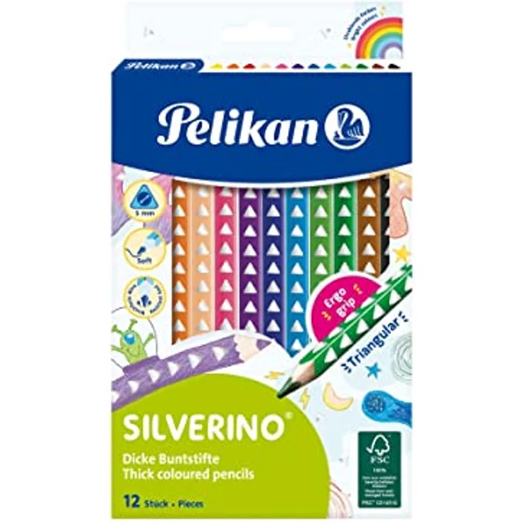 Pelikan 700627 Buntstifte Silverino, 12 Stück, dreieckig, dick