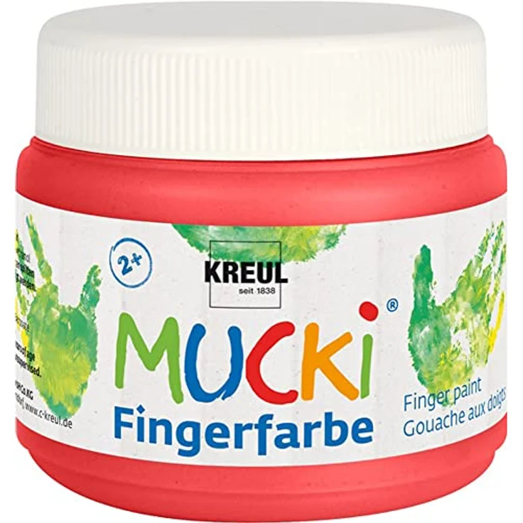 KREUL MUCKI Fingerfarbe rot, 150 ml, wasserbasierte Malfarbe für Kinder ab 2 Jahren, gut auswaschbar, vegan, dermatologisch getestet – Bild 1