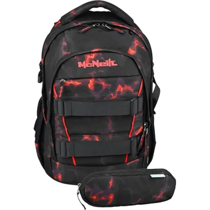 McNeill Schulranzen Luca 2.0, 2-tlg. Set aus Polyester, ergonomisches Rückensystem, 28 l Volumen, Farbe ashh