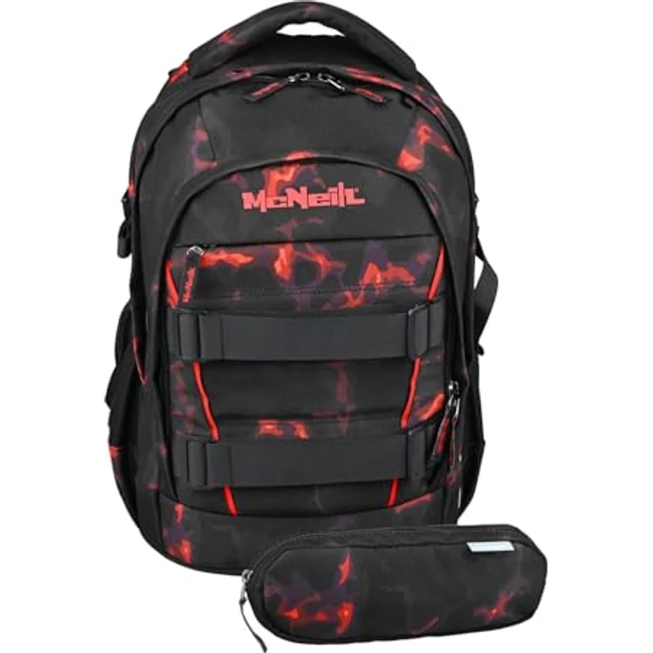 McNeill Schulranzen Luca 2.0, 2-tlg. Set aus Polyester, ergonomisches Rückensystem, 28 l Volumen, Farbe ashh – Bild 1