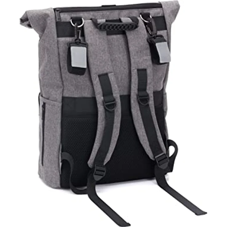 Fillikid Tokio Rolltop-Rucksack, Wickeltasche mit 20L-25L Volumen, Extra Laptopfach und Wickelunterlage, grau – Bild 2