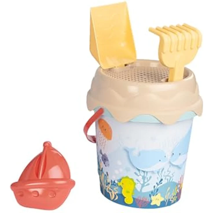 Smoby S.Green Garnished Beach Cart, praktischer Handwagen mit Eimergarnitur und Meeresmotiv, geeignet für Kinder ab 18 Monaten – Bild 2