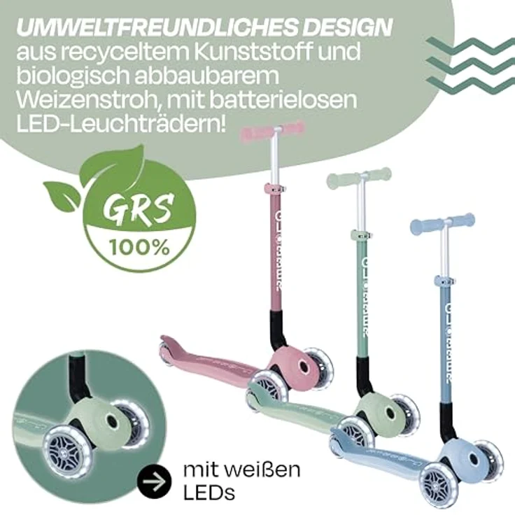Globber PRIMO FOLDABLE LIGHTS ECO, Kinder-Scooter mit Leuchtrollen, klappbar, 3-fach höhenverstellbar, pistazie – Bild 2
