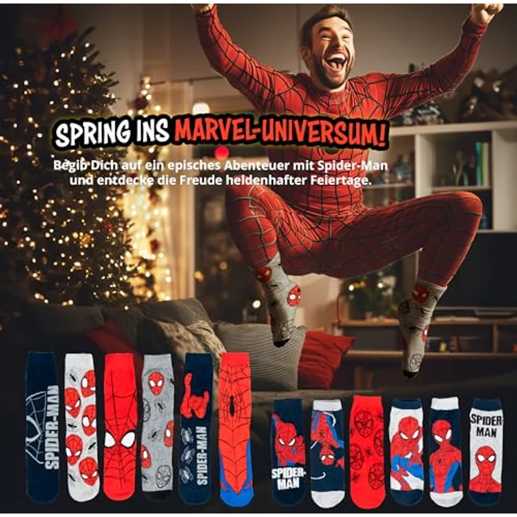 United Labels Marvel Spiderman Adventskalender mit 12 Paar Socken Größe 40-45 für Herren, Weihnachtskalender mit Sneakers und langen Socken, Spiderman Motiv – Bild 5