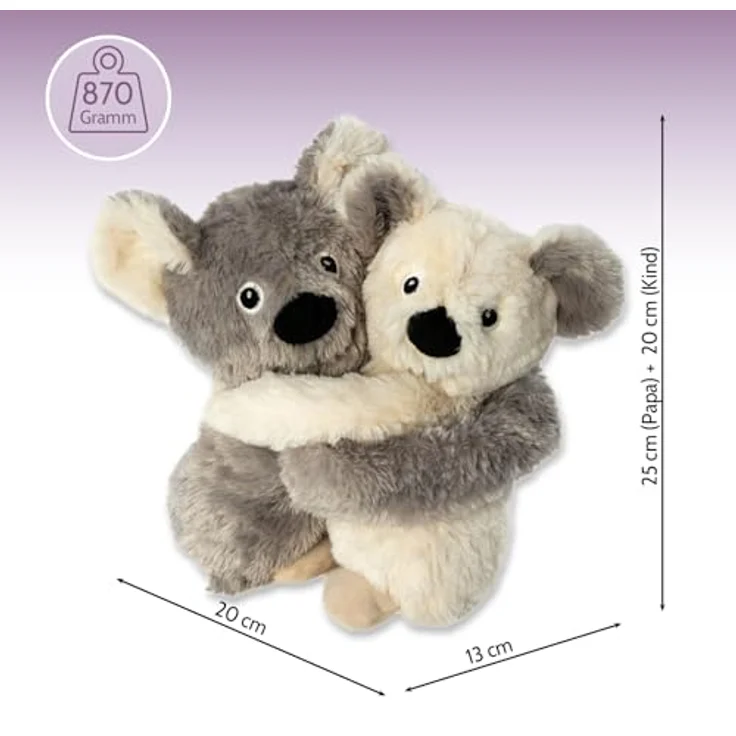 Habibi Premium Wärmekissen/Stofftier 1960 Hugys Koala Papa (grau) + Kind (creme), Kuschelfreunde 2er Set mit herausnehmbarer Hirsefüllung – Bild 3