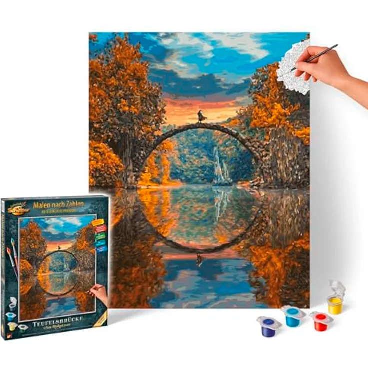 Schipper 609130898 Malen nach Zahlen – Teufelsbrücke am Rakotzsee - Bilder malen für Erwachsene, inklusive Pinsel und Acrylfarben, 40 x 50 cm
