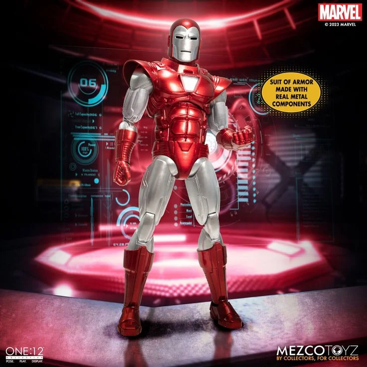 Mezco Toys Marvel Figurine 1/12 Iron Man, Silver Centurion Edition, 16 cm mit Zubehör und Austauschteilen