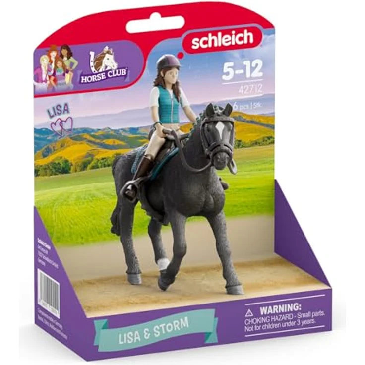 Schleich Lisa & Storm, Reiterin und Pferd im Horse Club, vollbewegliche Figur mit abnehmbaren Sattel und Zaumzeug, Hannoveraner-Wallach in schwarz, 15,5 x 18 x 8,2 cm – Bild 7