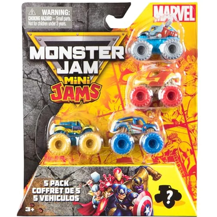 Monster Jam, Marvel Mini-5er-Pack mit Mystery-Sammel-Monster-Truck, Maßstab 1:87, Spielzeug für Jungen und Mädchen ab 3 Jahren – Bild 1