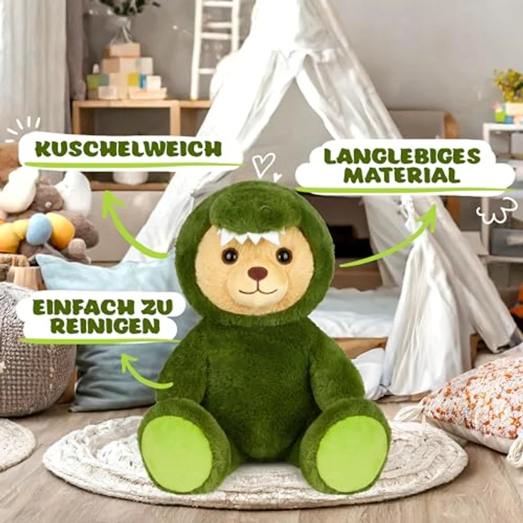 BRUBIES Teddy Krokodil, 25 cm Teddybär im Krokodilkostüm mit abnehmbarer Kapuze, extra weiches Plüschtier für Kinder, Grün – Bild 5