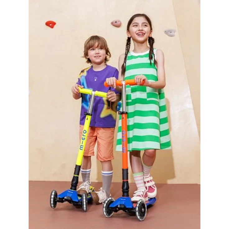 MICRO Maxi micro Deluxe Foldable neon LED, Höhenverstellbarer & klappbarer Kinderroller für Jungs & Mädchen ab 5 Jahren, LED-Rollen, Blaze orange – Bild 4