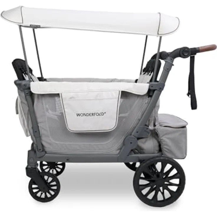Wonderfold L4 Quad-Kinderwagen, Kompakter Bollerwagen für 4 Kinder mit seitlicher Tür, 360°-Rädern und Klappmechanismus, Grau – Bild 2