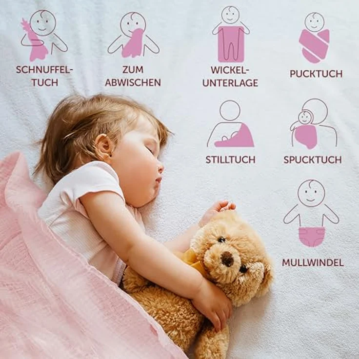 MAKIAN Mullwindeln/Spucktücher, 10er Pack 80x80 cm, Oeko-TEX® Standard 100, doppelt gewebt, maschinenwaschbar, Puder Rosa – Bild 5