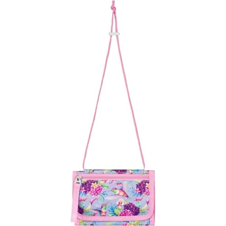Baagl Brustbeutel Kinder - Mini Portemonnaie für Mädchen aus strapazierfähigem Polyester, Kolibri Design, 14,5 x 8,5 cm mit Münzfach und Kordel zum Umhängen – Bild 2