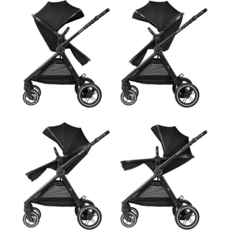 Kikka Boo Kombikinderwagen Ava 3 in 1, schwarz, mit Babywanne, Babyschale, Gummirädern, ab Geburt bis 22 kg, klappbare Sitzeinheit, 360° drehbare Vorderräder – Bild 5