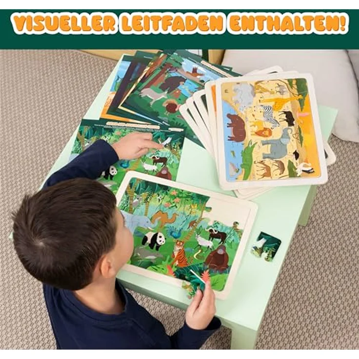 BONNYCO Holzpuzzle Kinder Set, 6 Puzzles mit 24 Teilen, Tiere diverser Ökosysteme, Lernspielzeug für 3-8 Jahre, pädagogisches Geschenk – Bild 5