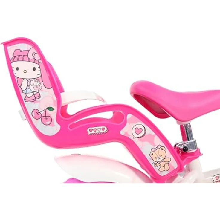 Dino Bikes 12 Zoll Hello Kitty Mädchenfahrrad, Stahlrahmen mit Caliper-Vorderbremse, inkl. Korb und Puppenhalter – Bild 3