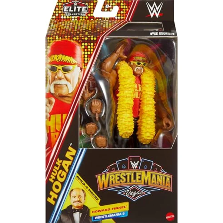 Mattel WWE Elite Collection Hulk Hogan Actionfigur Set, Premium Live Event Wrestlemania mit Howard Finkel Build-A-Figure Parts, hochdetaillierte TrueFX-Technologie und austauschbare Hände – Bild 2