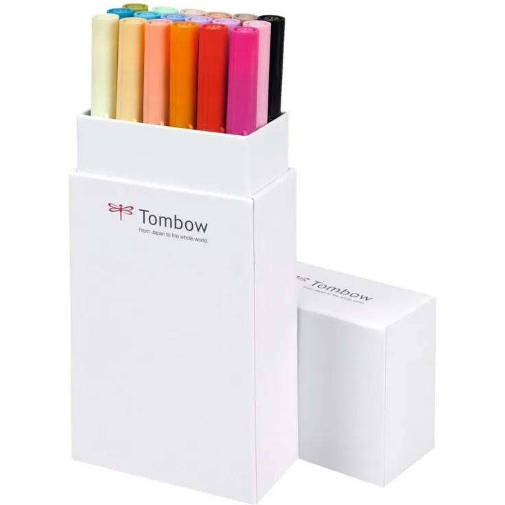 TOMBOW Filzstift, Aquarellierbarer Fasermaler mit zwei Spitzen, 18er-Set Sekundärfarben, 107 leuchtende Farben und Blender