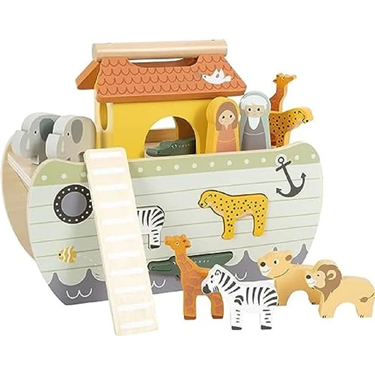 Small Foot Steckspielzeug Steckspiel Arche Noah Safari, 2-in-1 Holzspiel mit 15 Figuren und motorischen Lernmöglichkeiten – Bild 1