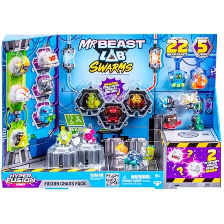 Spectron Mr.Beast Lab Swarms S3 Fusion Chaos Pack, Sammelfiguren mit 22 Hyper Fusion Swarms und 1 Limited Edition Figur, inkl. 5 Display-Ständern und Sammelguide