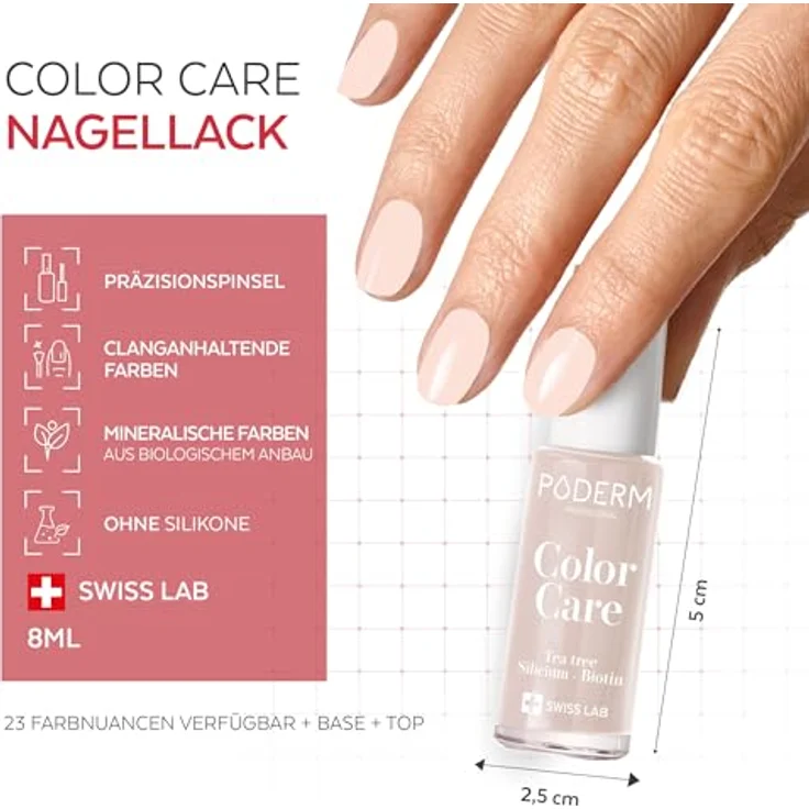 Poderm Vernis Color Care 903 Rose Poudrée, 8 ml Nagellack mit Teebaumöl zur Nagelpflege und Korrektur von Gelb- und Beschädigungen – Bild 5