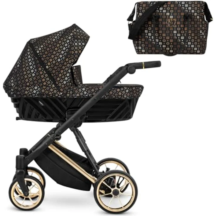 Kunert Ivento Premium 3in1 Kombikinderwagen, goldener Aluminiumrahmen, Farbe: Black Style, geländetaugliche Räder, inklusive umfangreichem Zubehör – Bild 2