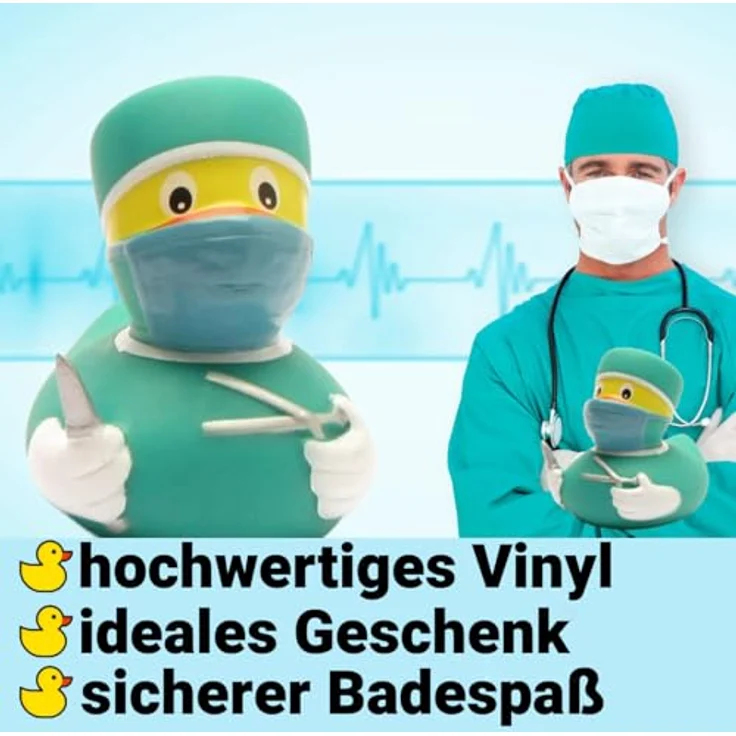 Duckshop Badeente Chirurg, 8 cm quietschende Badewannenente in Türkis, originelles Geschenk für Ärzte und medizinisches Personal – Bild 2