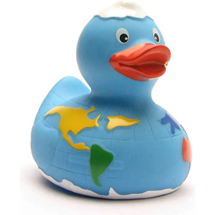 Duckshop I Badeente I Quietscheente I Ente Planet Earth ohne Beschriftung I L: 7,5 cm I inkl. Badeenten-Schlüsselanhänger im Set