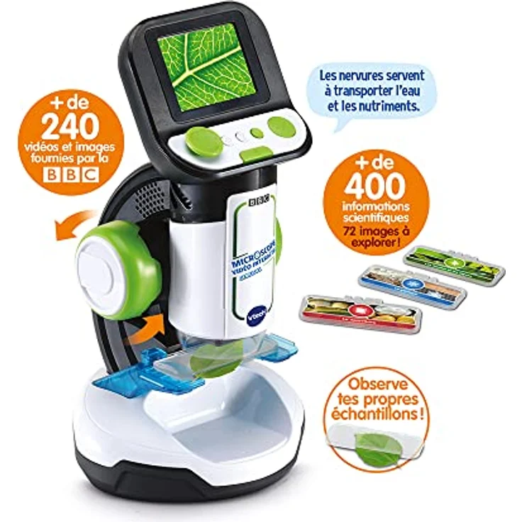 Vtech 80-616105 Mikroskop Genius XL, Analyse-Set mit BBC-Videos, Weiß/Grün/Schwarz – FR VERSION – Bild 4
