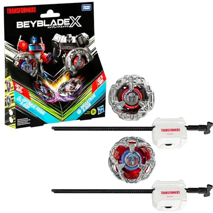 Hasbro Beyblade X Transformers Optimus Prime 4-60P vs. Megatron 4-80B, Multipack mit X-Celerator und austauschbaren Teilen, Wettkampfspielzeug ab 8 Jahren