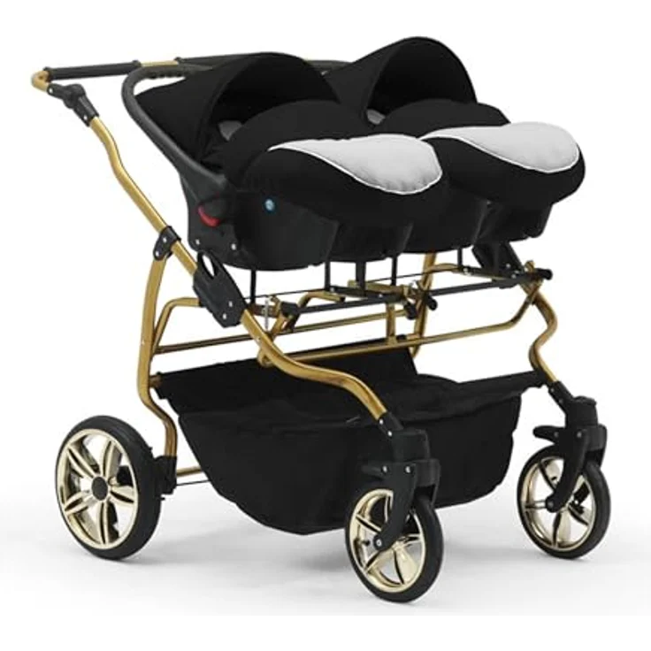 Elcar Zwillingskinderwagen 5 in 1 Duet Lux Goldedition inkl. Autositze und Iso Bases - 14 Teile - in 20 Farben – Bild 4