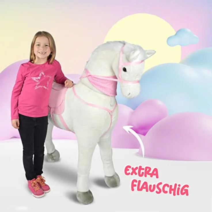 Pink Papaya Giant XXL Kinder Spielpferd zum Reiten Luna 125 cm | Plüschpferd | Fast lebensgroßes Pferd zum Reiten für Kinder | Stehpferd bis 100kg belastbar mit Sounds – Bild 4