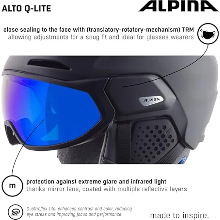 ALPINA ALTO Q-LITE - Sicherer, Stoßabsorbierender & Individuell Anpassbarer Skihelm Mit Kontrastverstärkendem Visier Für Erwachsene, charcoal-rose matt, 51-55 cm – Bild 4