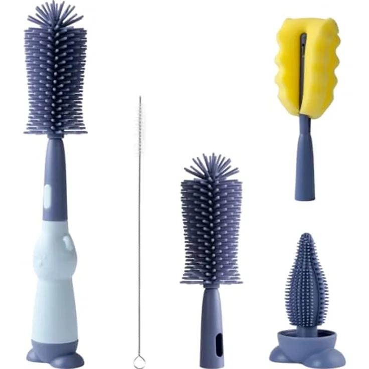 AiQInu Baby Flaschenbürste Set, Silikon 4-in-1 mit 360°-Reinigung, BPA-frei, inklusive weicher Bürste und Nippelbürsten, ideal für Baby-Nippel und Flaschen