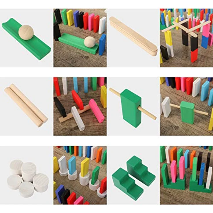 Calmado - Domino Spiel 450 teilig Dominosteine aus Holz, Spielzeug ab 3 Jahre - Bausätze für Kinder - Domino Grand Edition im Set + Tasche + Anleitung + Accessoires – Bild 4