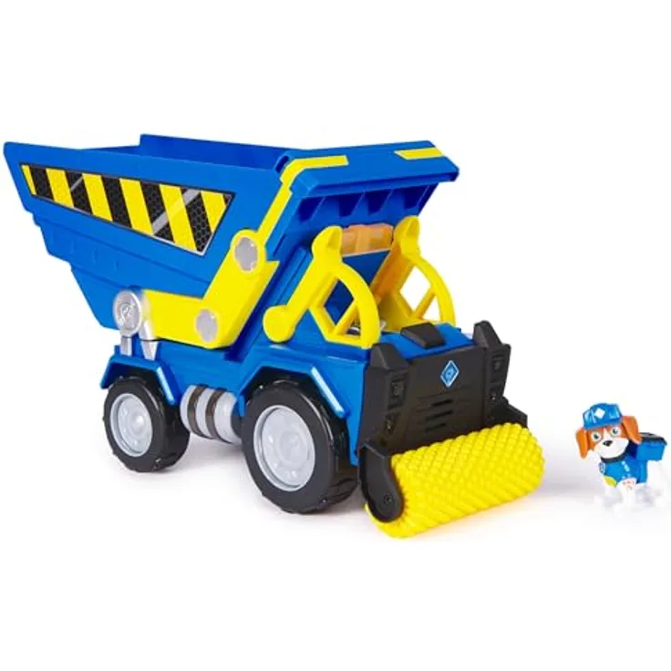 Spin Master Paw Patrol Rubble und Crew Wheeler Deluxe Truck, 38 cm Baufahrzeug mit Licht- und Geräuscheffekten sowie 5 cm Wheeler-Figur