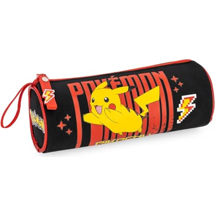 Clondo Schlampermäppchen für Pokemon Fans, rundes Stifteetui aus 600D Polyester, 21x8 cm, robuster Reißverschluss, ideal für Schule und Freizeit – Bild 1